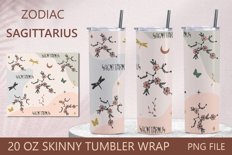 Zodiac tumbler, Sagittarius 20 oz skinny tumbler wrap png