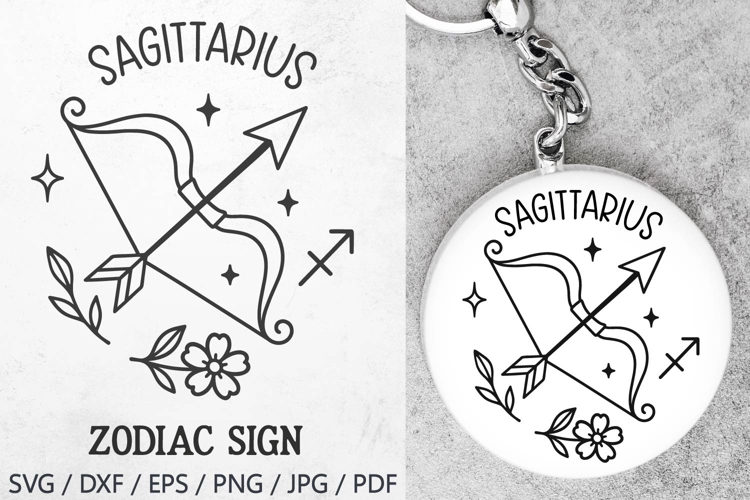 Sagittarius Zodiac Sign SVG – cute sagittarius illustration with floral details and stars. Perfect for astrology t-shirts, mugs, tote bags, keychains, zodiac stickers, planners, posters, invitations, horoscope crafts, and birthday gifts.