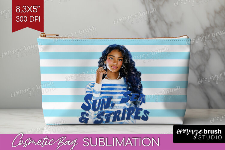 Sailor Girl Nautical Cosmetic Bag Sea Quotes Makeup Bag PNG example image 1