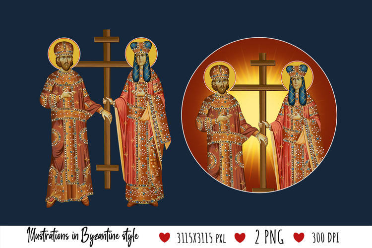 Saint Constantine and Helena Illustration in Byzantine Style