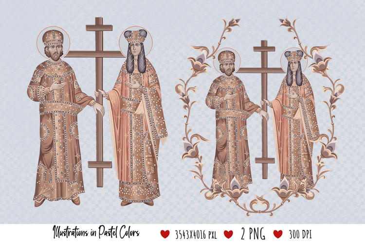 Saint Constantine and Helena Illustration in Byzantine Style