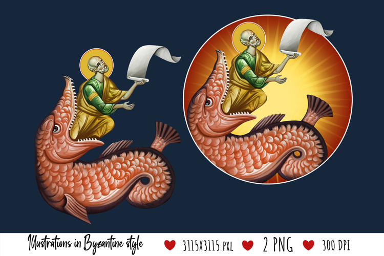 Saint Jonah and the Whale Christian Illustration