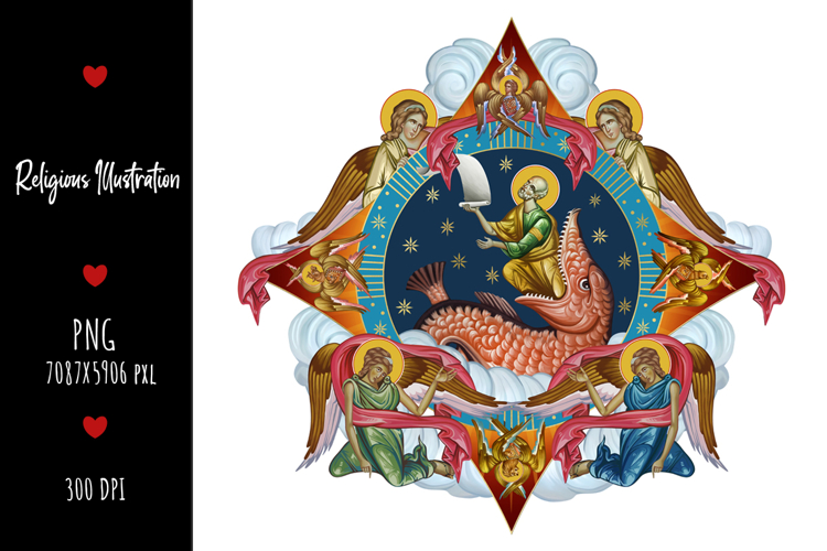Saint Jonah and the Whale Religious Illustration