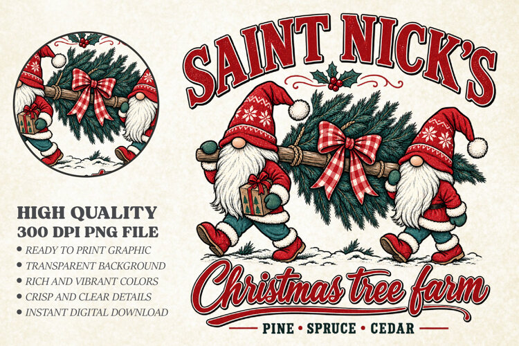 Saint Nick's Christmas Tree Farm PNG, Funny Gnomes Shirt example image 1