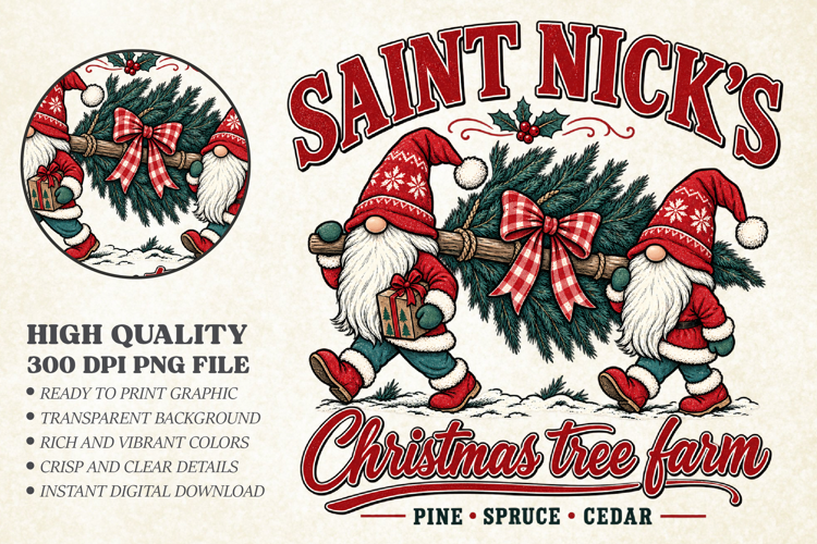 Saint Nick's Christmas Tree Farm PNG, Funny Gnomes Shirt