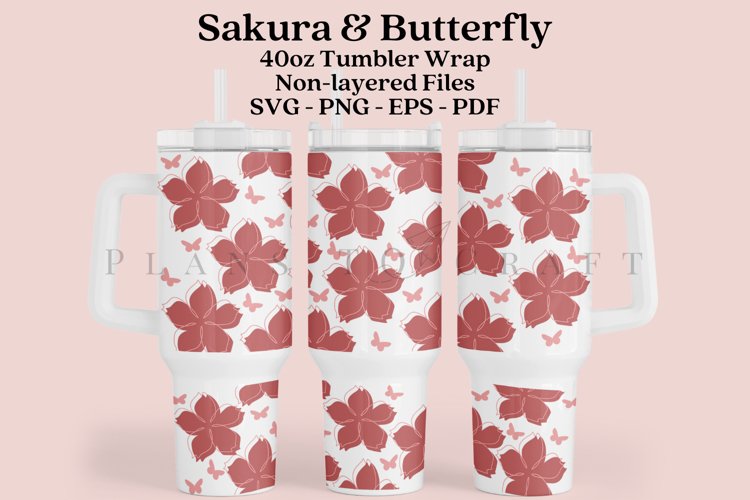 Sakura   Butterfly 40oz Tumbler Sublimation Wrap SVG