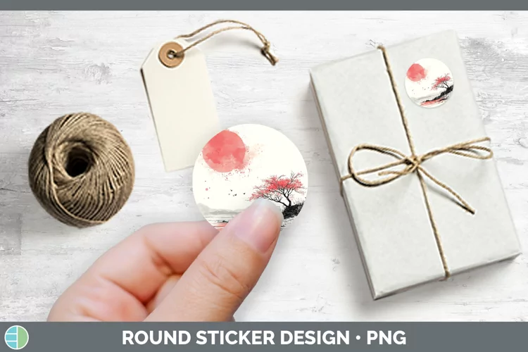 Sakura Beach Stickers | Round Labels Designs