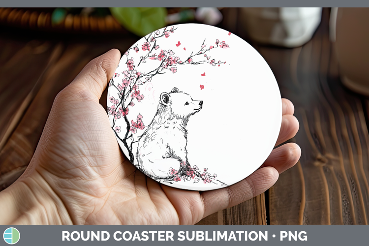 Sakura Bear Round Coaster Sublimation Coaster Designs
