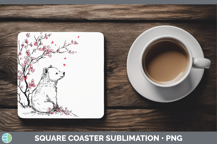 Sakura Bear Square Coaster Sublimation Coaster Designs