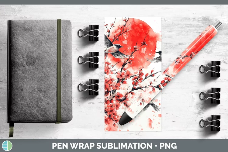 Sakura Birds Pen Wrap Sublimation Epoxy Pen Designs