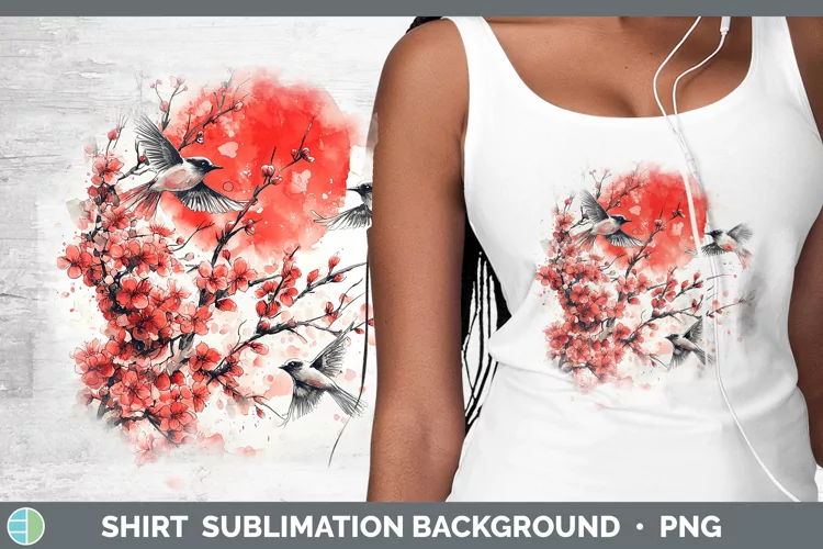 Sakura Birds Shirt Sublimation Sublimation Background Design