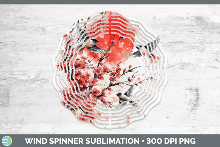 Sakura Birds Wind Spinner Sublimation Spinner Designs
