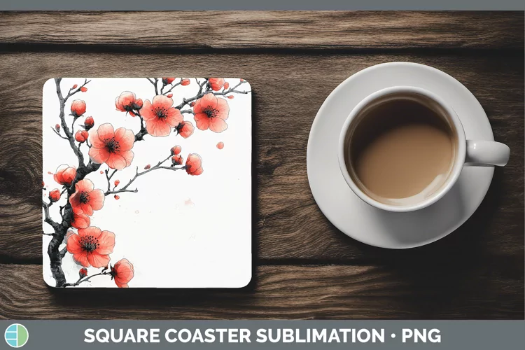 Sakura Blossoms Square Coaster Sublimation Coaster Designs