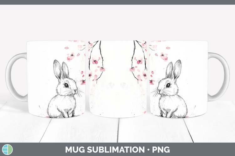 Sakura Bunny Mug Wrap Sublimation Coffee Cup Designs