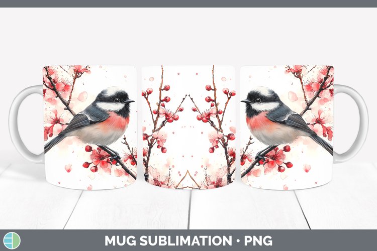 Sakura Chickadee Mug Wrap Sublimation Coffee Cup Designs