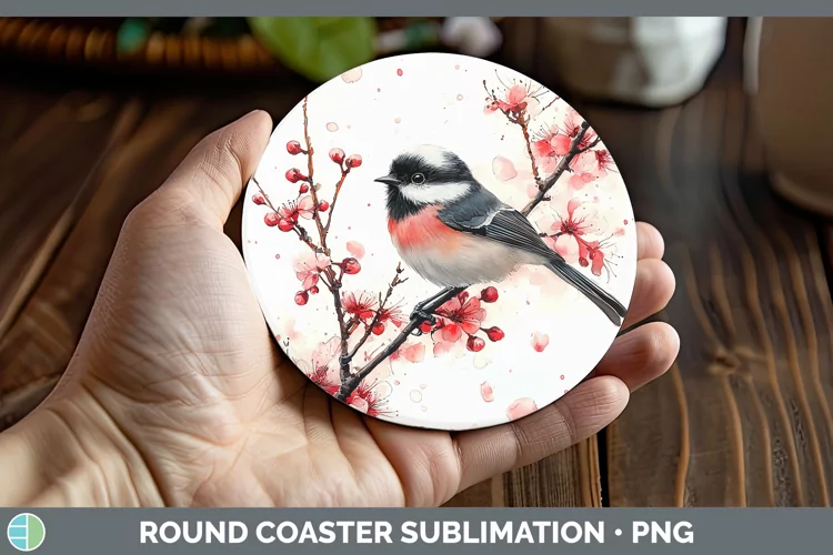 Sakura Chickadee Round Coaster Sublimation Coaster Designs