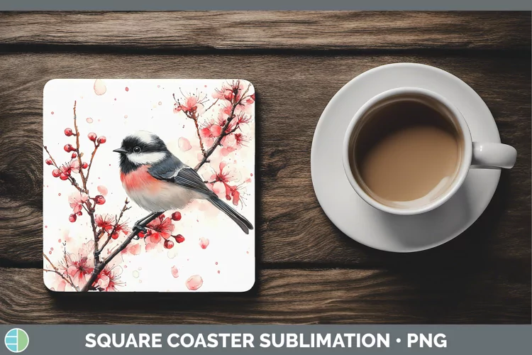 Sakura Chickadee Square Coaster Sublimation Coaster Designs