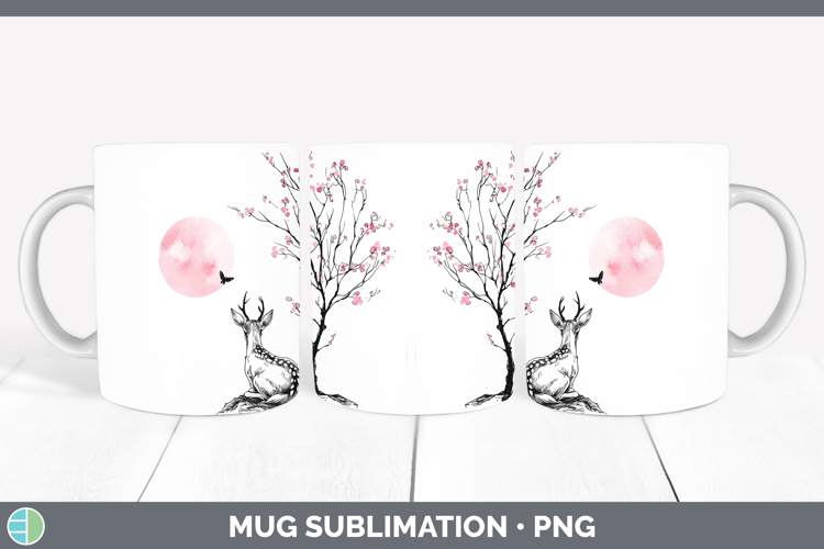 Sakura Deer Mug Wrap Sublimation Coffee Cup Designs