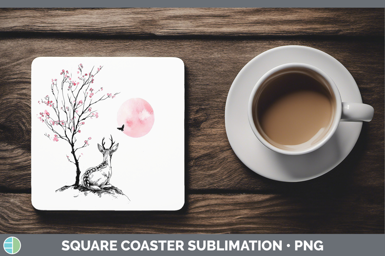 Sakura Deer Square Coaster Sublimation Coaster Designs