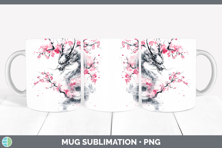 Sakura Dragon Mug Wrap Sublimation Coffee Cup Designs