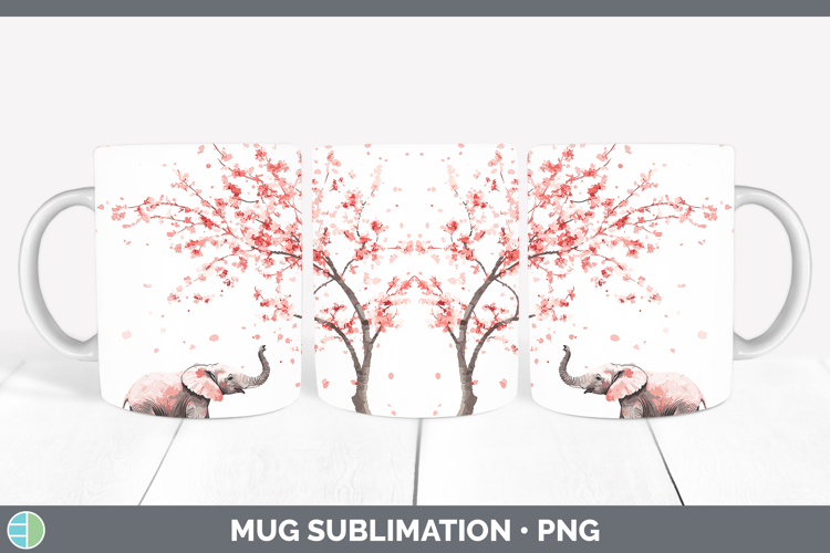 Sakura Elephant Mug Wrap Sublimation Coffee Cup Designs