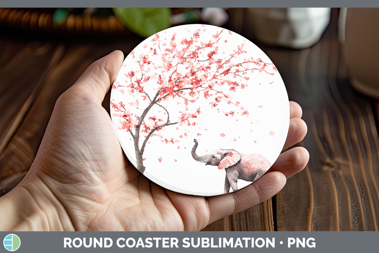 Sakura Elephant Round Coaster Sublimation Coaster Designs