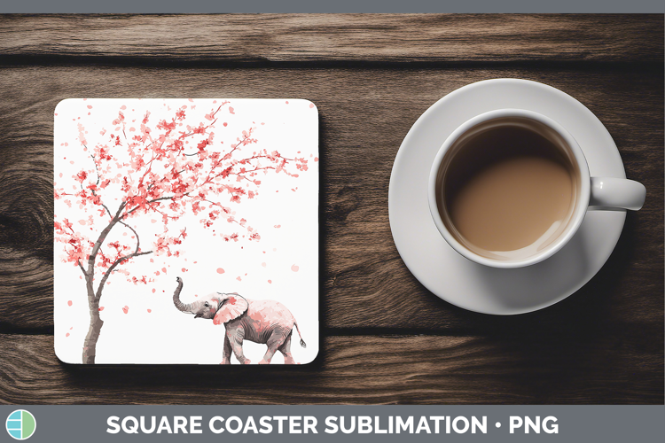 Sakura Elephant Square Coaster Sublimation Coaster Designs