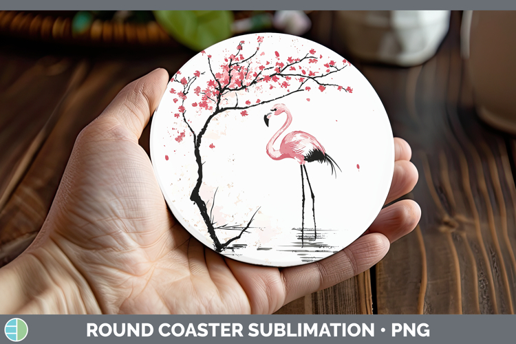Sakura Flamingo Round Coaster Sublimation Coaster Designs
