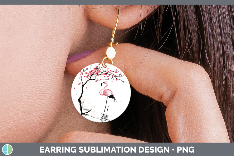 Sakura Flamingo Round Earrings Sublimation Earrings Designs