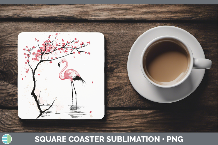 Sakura Flamingo Square Coaster Sublimation Coaster Designs