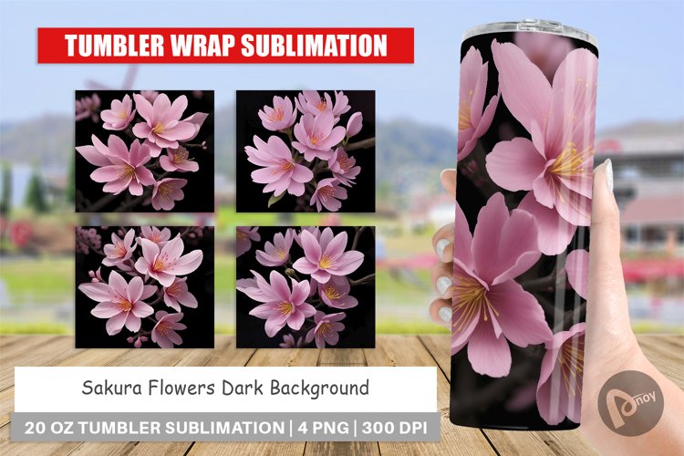 Sakura Flowers Dark Tumbler Sublimation Wrap