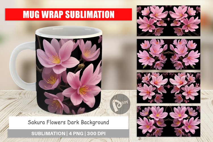 Mug sublimation design Sakura Flowers Dark