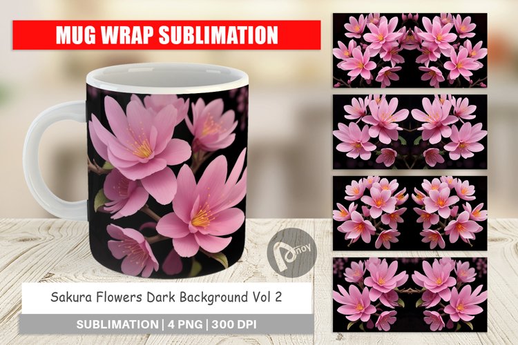 Mug sublimation design Sakura Flowers Dark