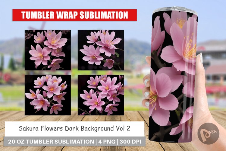 Sakura Flowers Dark Tumbler Sublimation Wrap