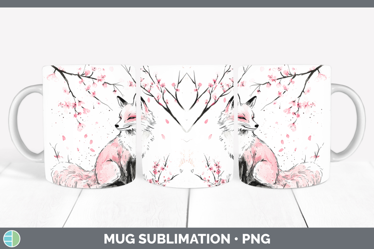 Sakura Fox Mug Wrap Sublimation Coffee Cup Designs