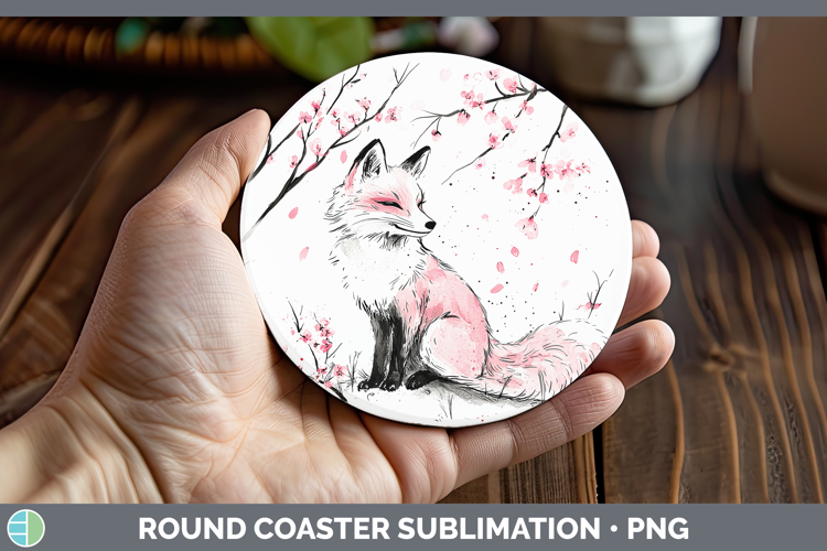 Sakura Fox Round Coaster Sublimation Coaster Designs