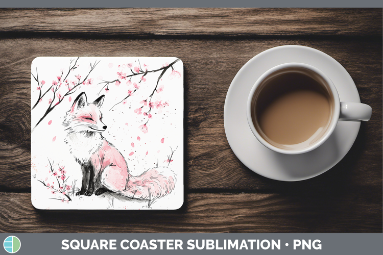 Sakura Fox Square Coaster Sublimation Coaster Designs