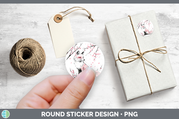 Sakura Fox Stickers | Round Labels Designs