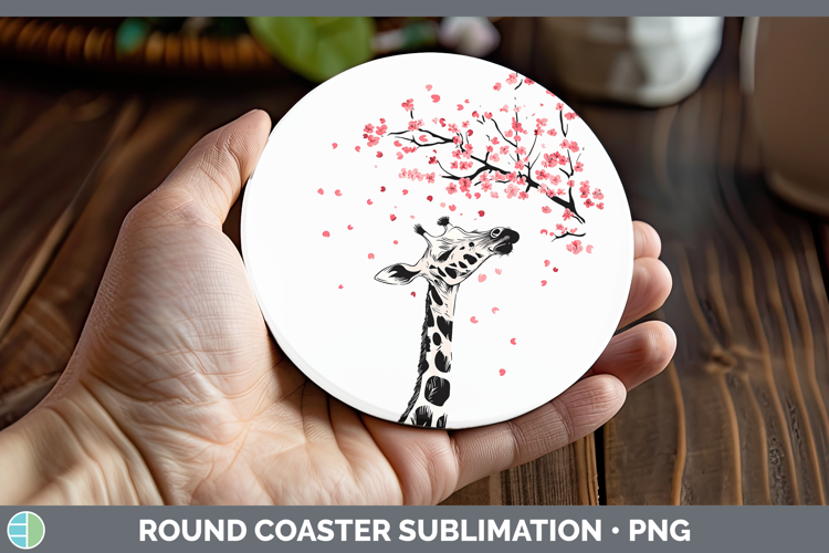 Sakura Giraffe Round Coaster Sublimation Coaster Designs