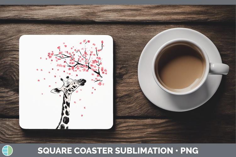 Sakura Giraffe Square Coaster Sublimation Coaster Designs