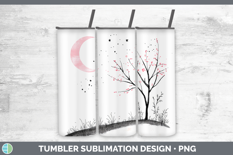 Sakura Moon and Stars Tumbler Sublimation 20 oz Skinny Tumbl