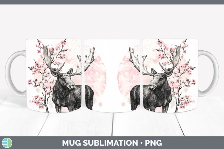 Sakura Moose Mug Wrap Sublimation Coffee Cup Designs