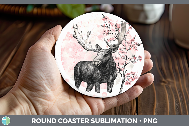 Sakura Moose Round Coaster Sublimation Coaster Designs
