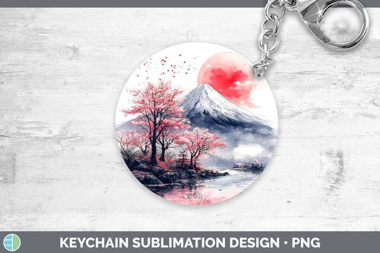 Sakura Mountain Keychain Sublimation Keyring Designs