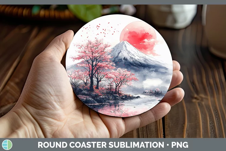 Sakura Mountain Round Coaster Sublimation Coaster Designs