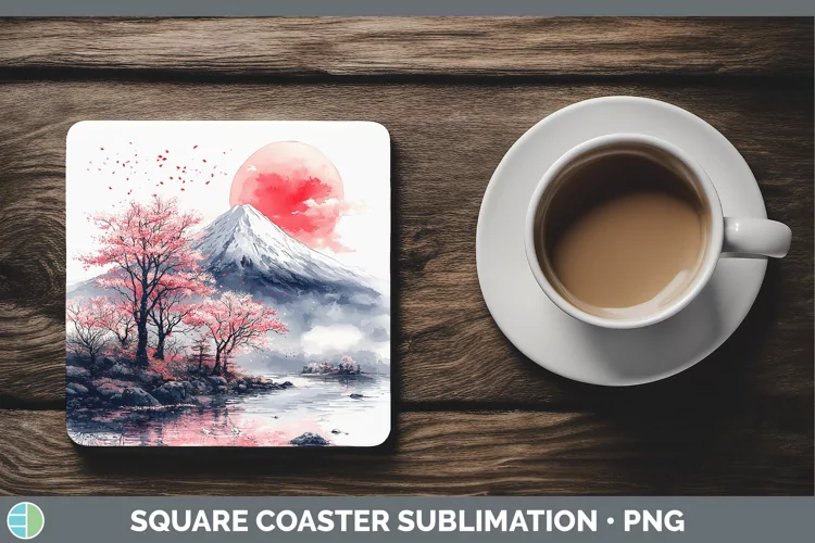 Sakura Mountain Square Coaster Sublimation Coaster Designs