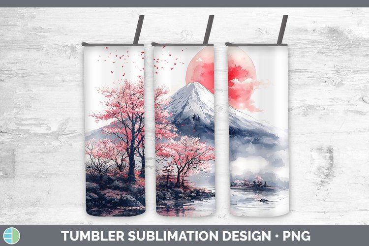 Sakura Mountain Tumbler Sublimation 20 oz Skinny Tumbler Des