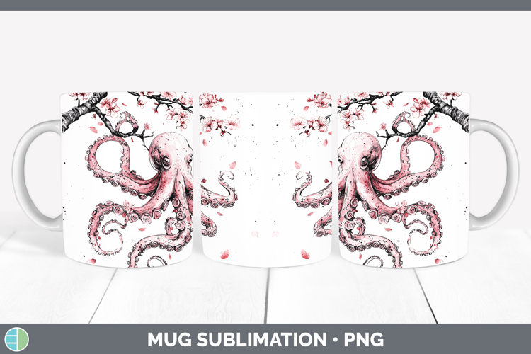 Sakura Octopus Mug Wrap Sublimation Coffee Cup Designs