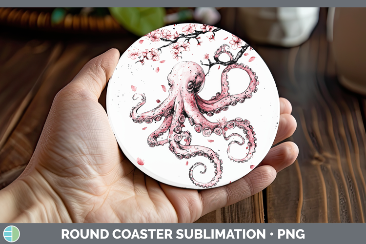 Sakura Octopus Round Coaster Sublimation Coaster Designs