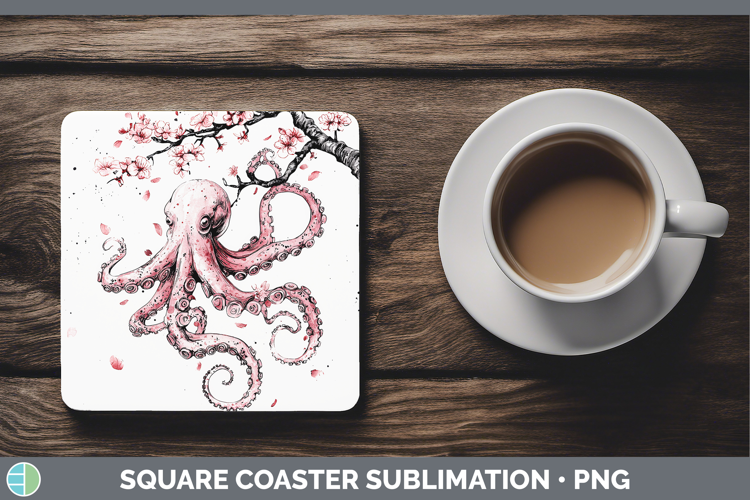 Sakura Octopus Square Coaster Sublimation Coaster Designs